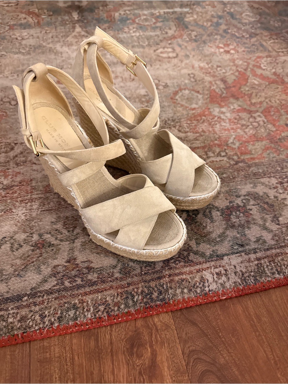 Club Monaco Beige Suede Espadrille Wedge Sandals